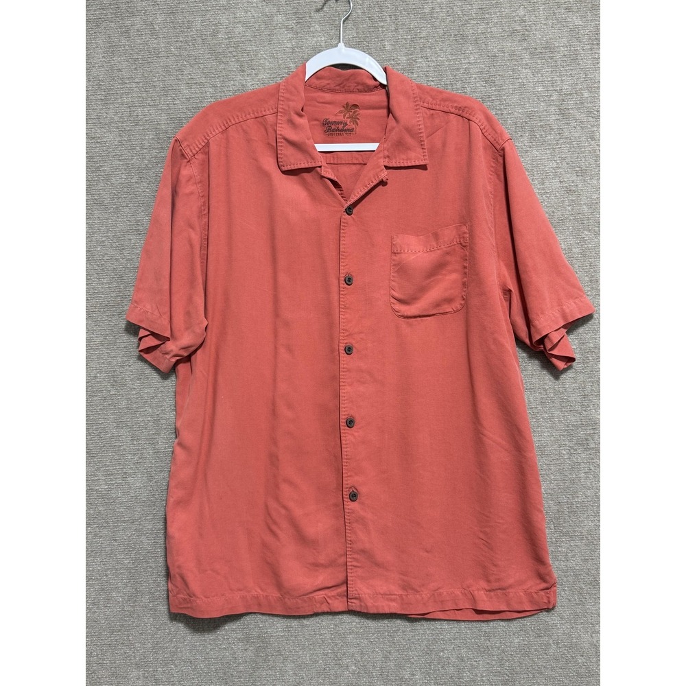 Tommy Bahama Shirt Mens Large Red 100% Silk Short Sleeve Button Up Casual BEACH